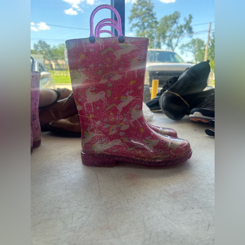 Girls Unicorn Hot Pink Rain Boots size 13/1Y